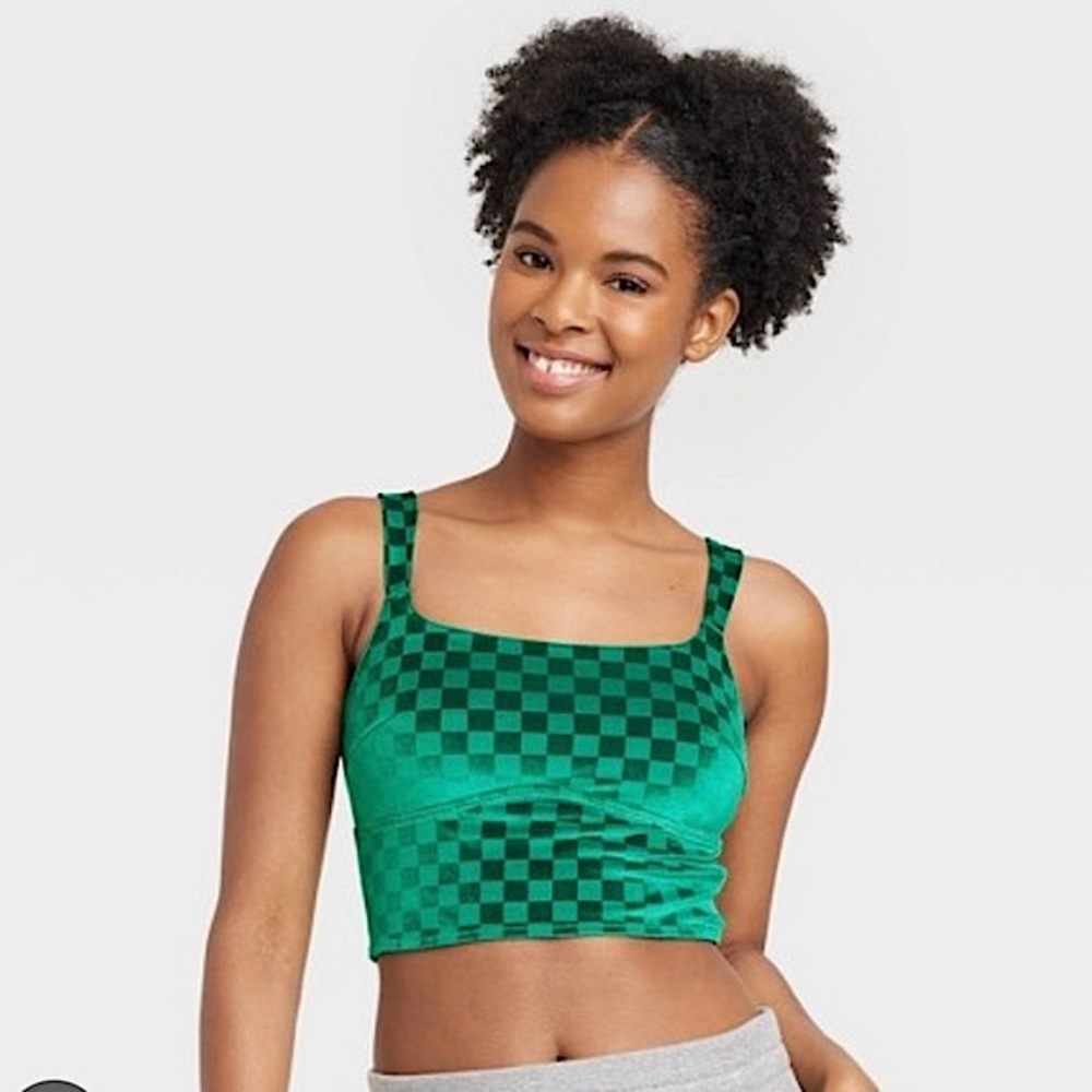 Colsie Women's Checkered Green Velvet Brami Size